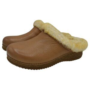 Dansko Tan Leather Shearling-Trim Clogs